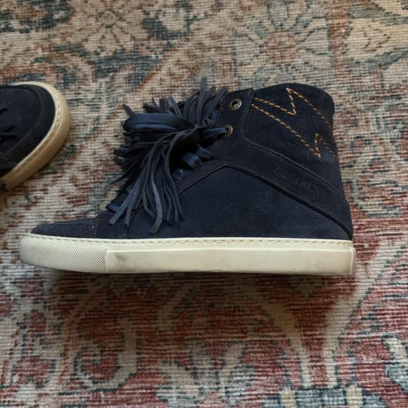 Zadiq & Voltaire Navy High-Top Sneakers with Fringe - Picture 4 of 5